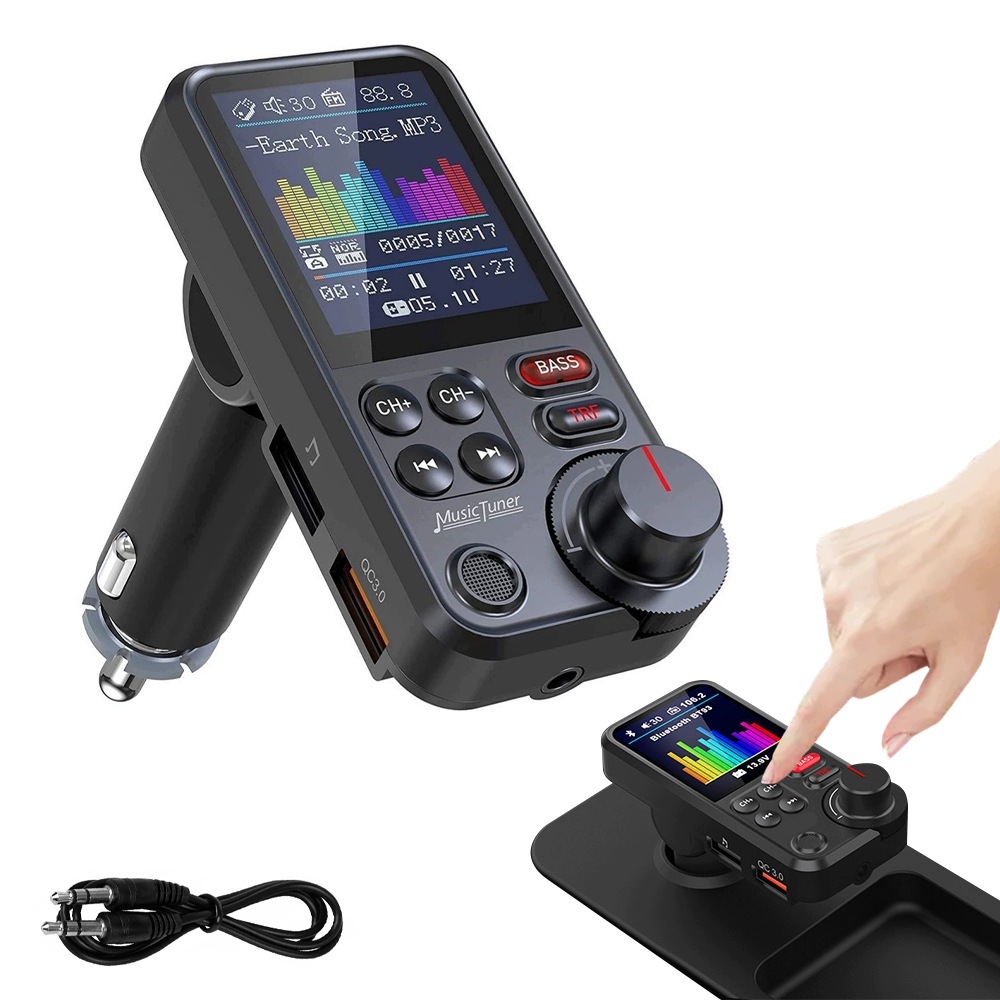 Fm Transmiter Bluetooth Nabíječka Usb Typ-c Qc 3.0 BT5.4 Bass a Tre Tft MP3