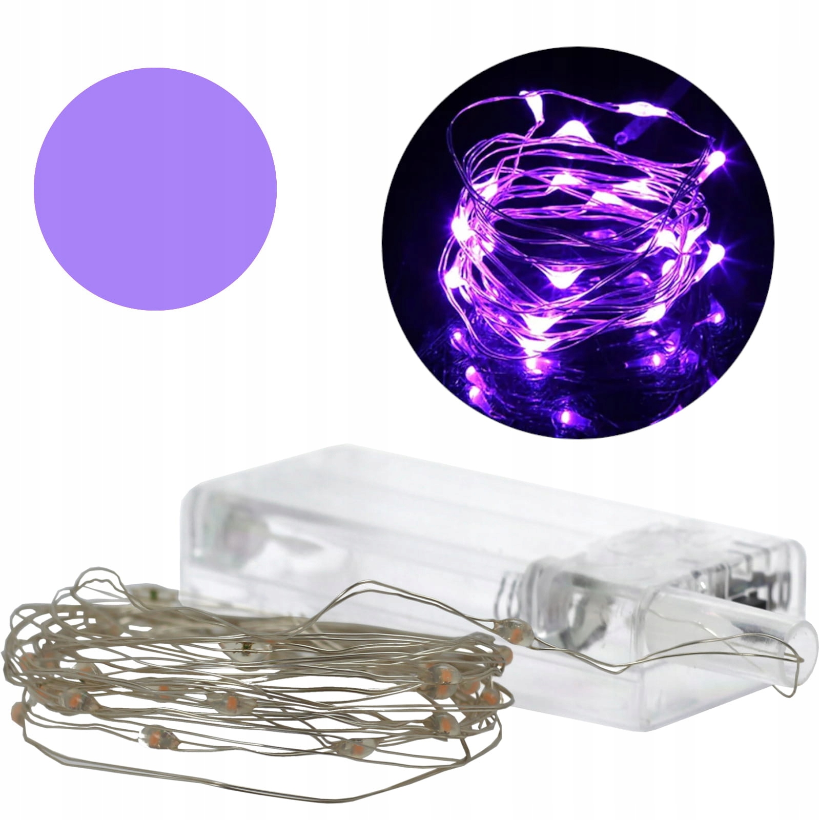 lampki 10szt  dekoracyjne na druciku 30 LED 3m PURPUROWE (na baterie) NT2410 — 2