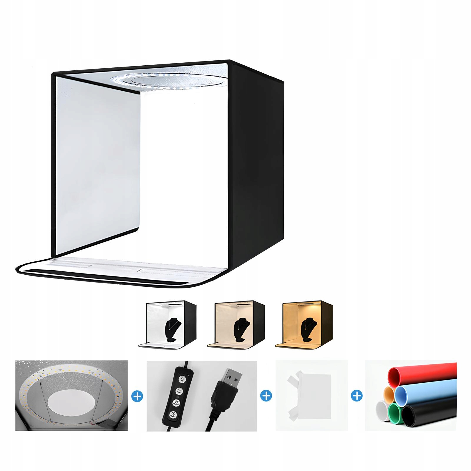 Foto box 40x40 cm składany namiot fotograficzny z 3 tłami