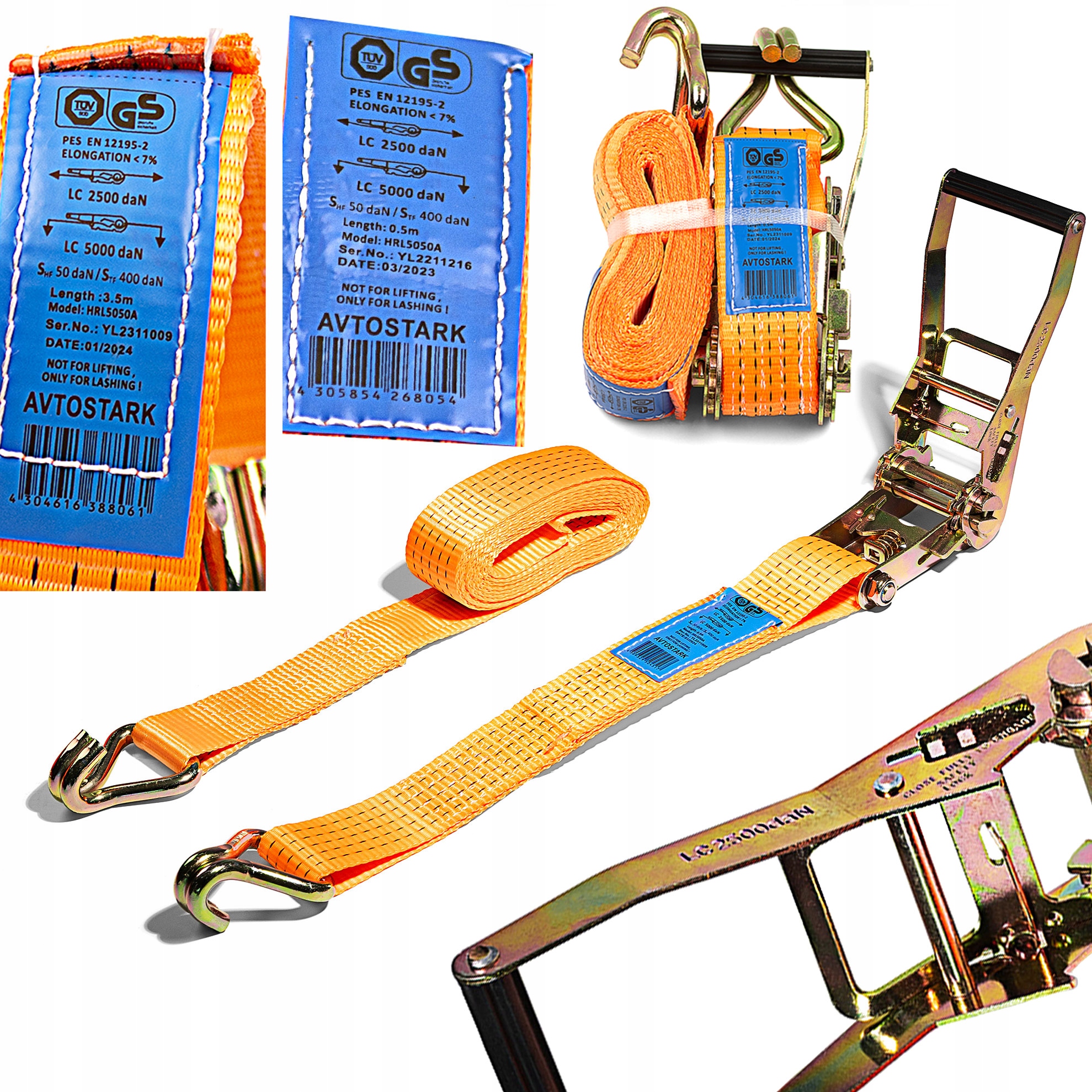 Pas transportowy 4m 50mm 5T pasy transportowe 4m z napinaczem atest Tuv Gs