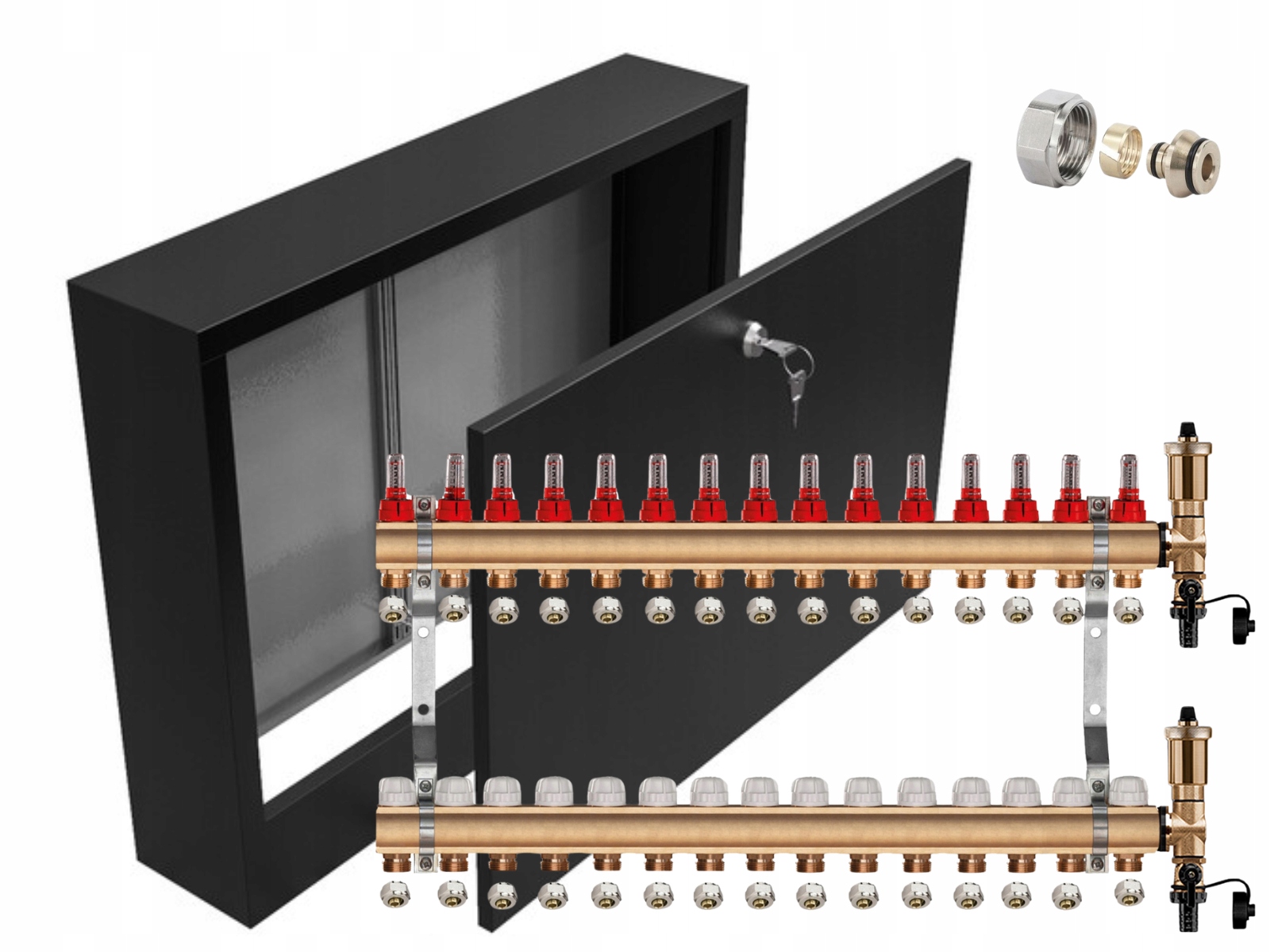 Mosazný Rozdělovač 15 Sekcí Pex Konektory Nástěnná Skříňka Černá