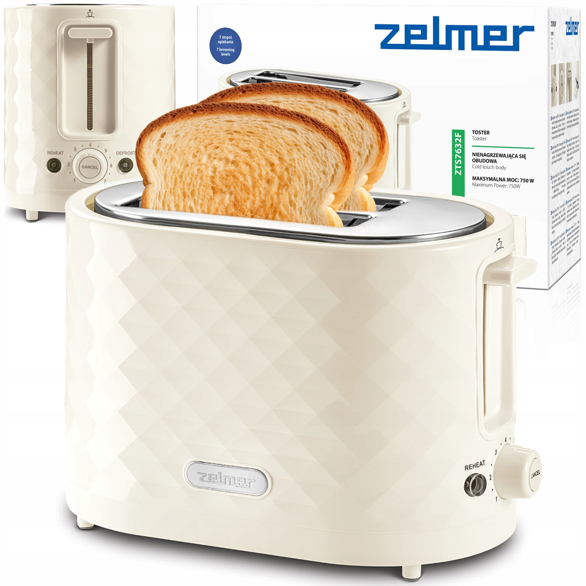 Toster Zelmer Opiekacz Kanapek 7 Poziomów 3 Funkcje 2 Kromki Tacka 750W