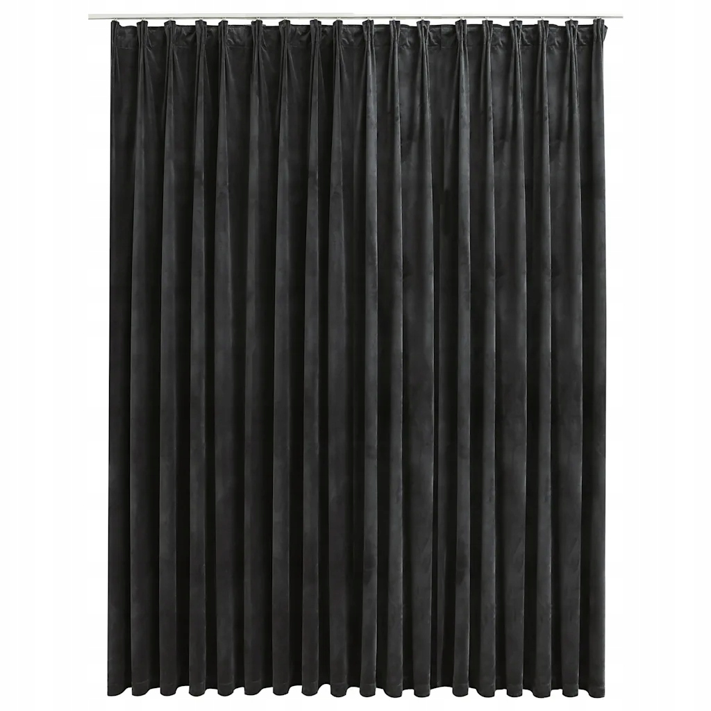 Sametová Závěs Antracitová s háčky 290 x 245 cm