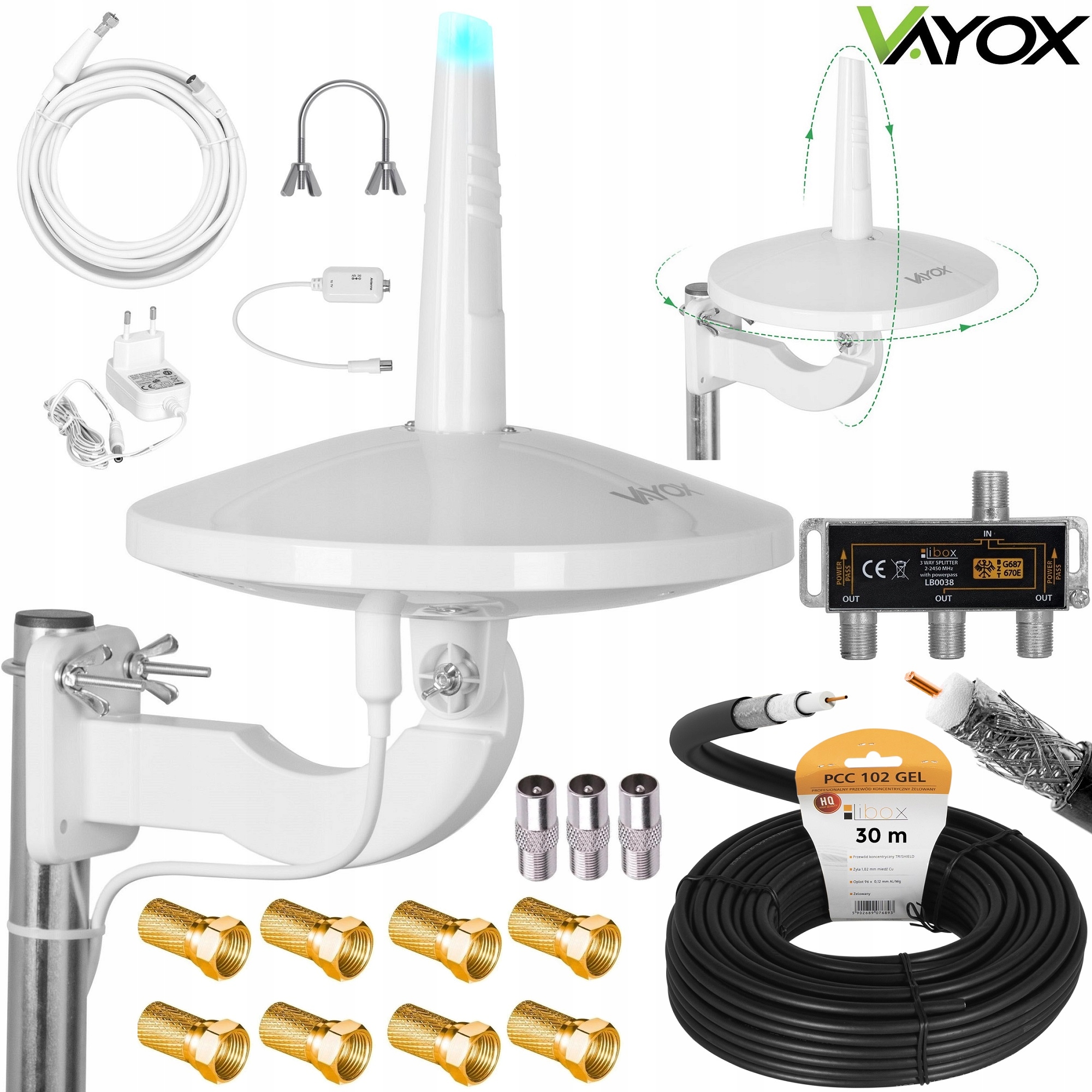 Všesměrová Anténa DVBT2 MUX8 Lte 4K Sada 3TV Vayox