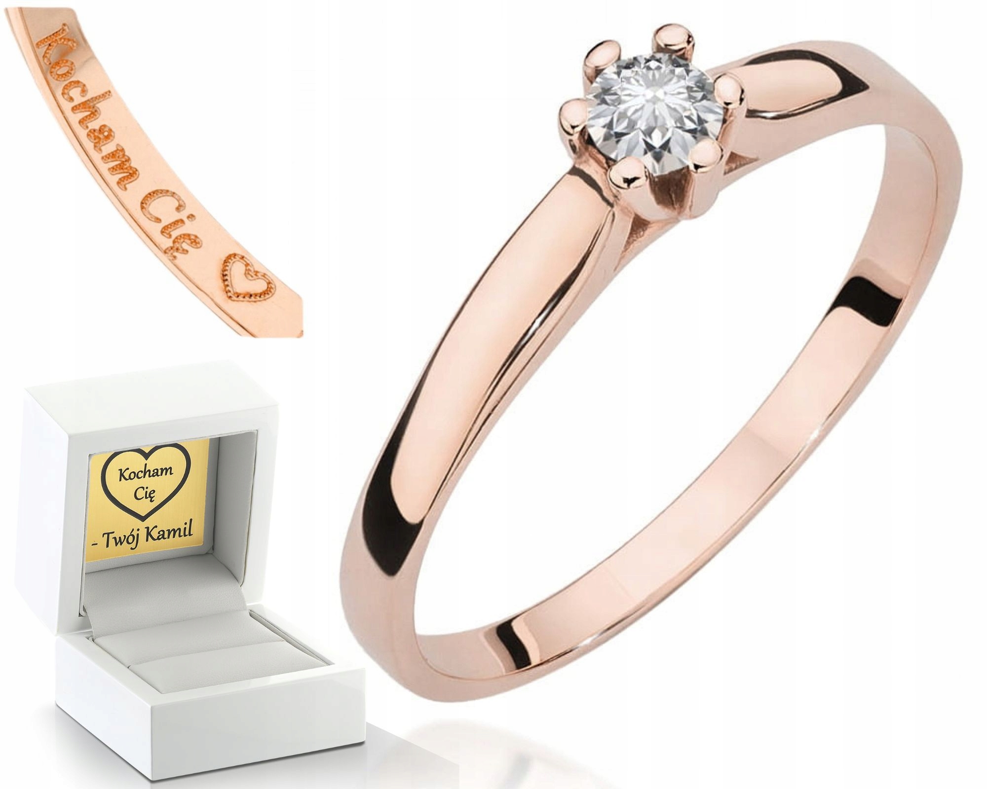 Růžový Prstýnek Diamant Růžové Zlato Gravírování 585 Dárek