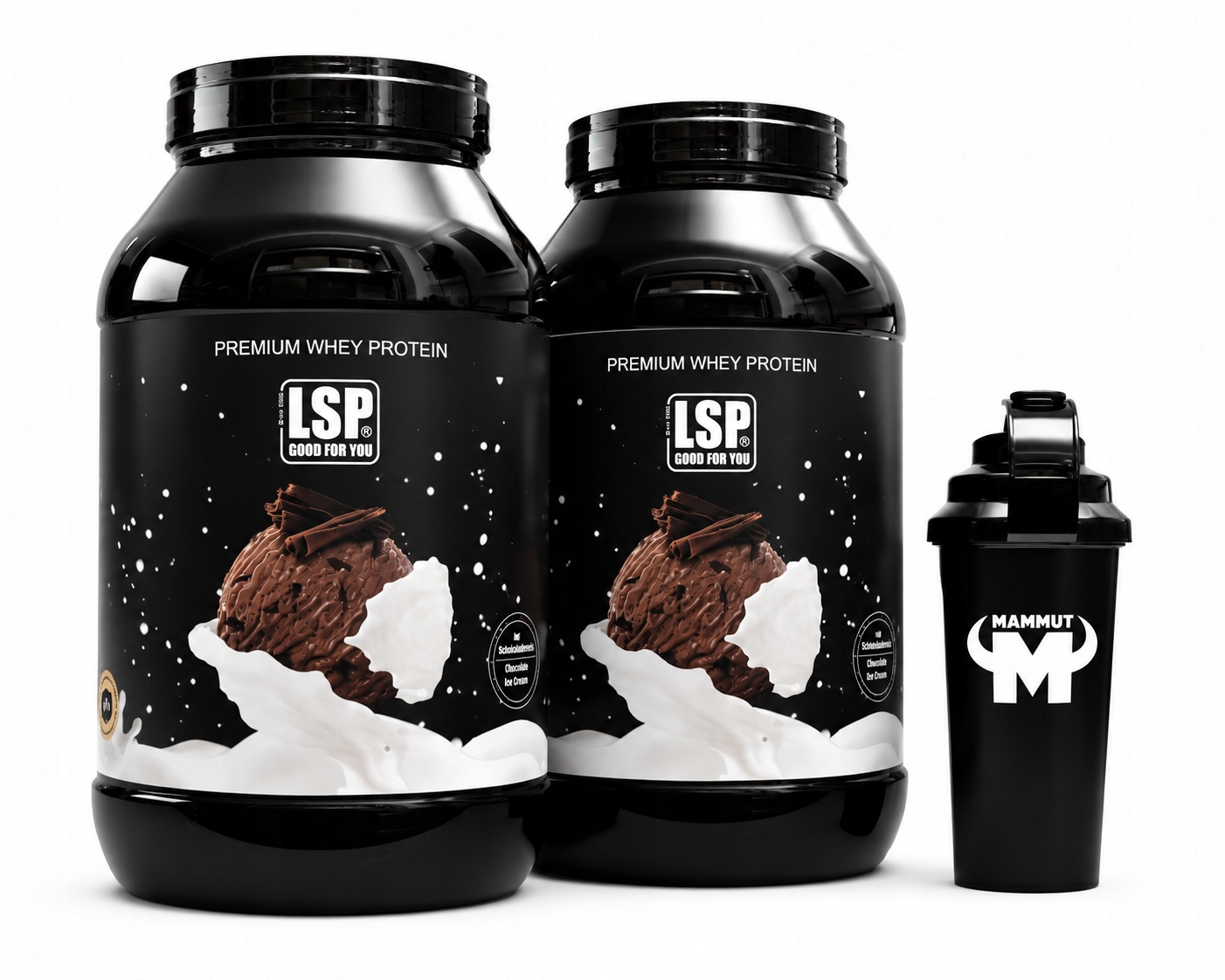 Premium whey protein molke 2 x 1,8kg double chocolate Duopack shaker