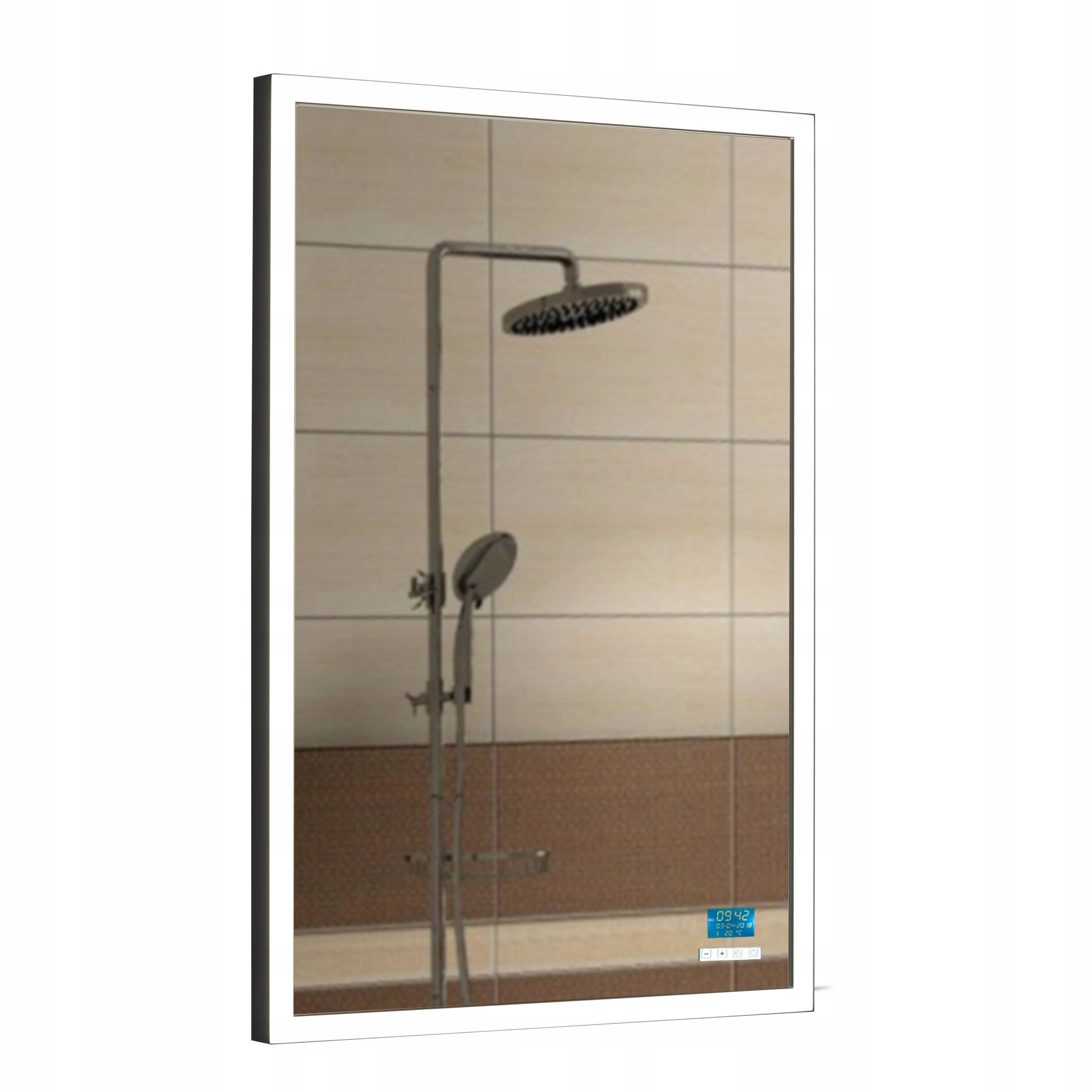 Zrcadlo Led Hliníkový Rám Černý 75 x 100 cm, časovač s vypnutým dotykovým ovládáním