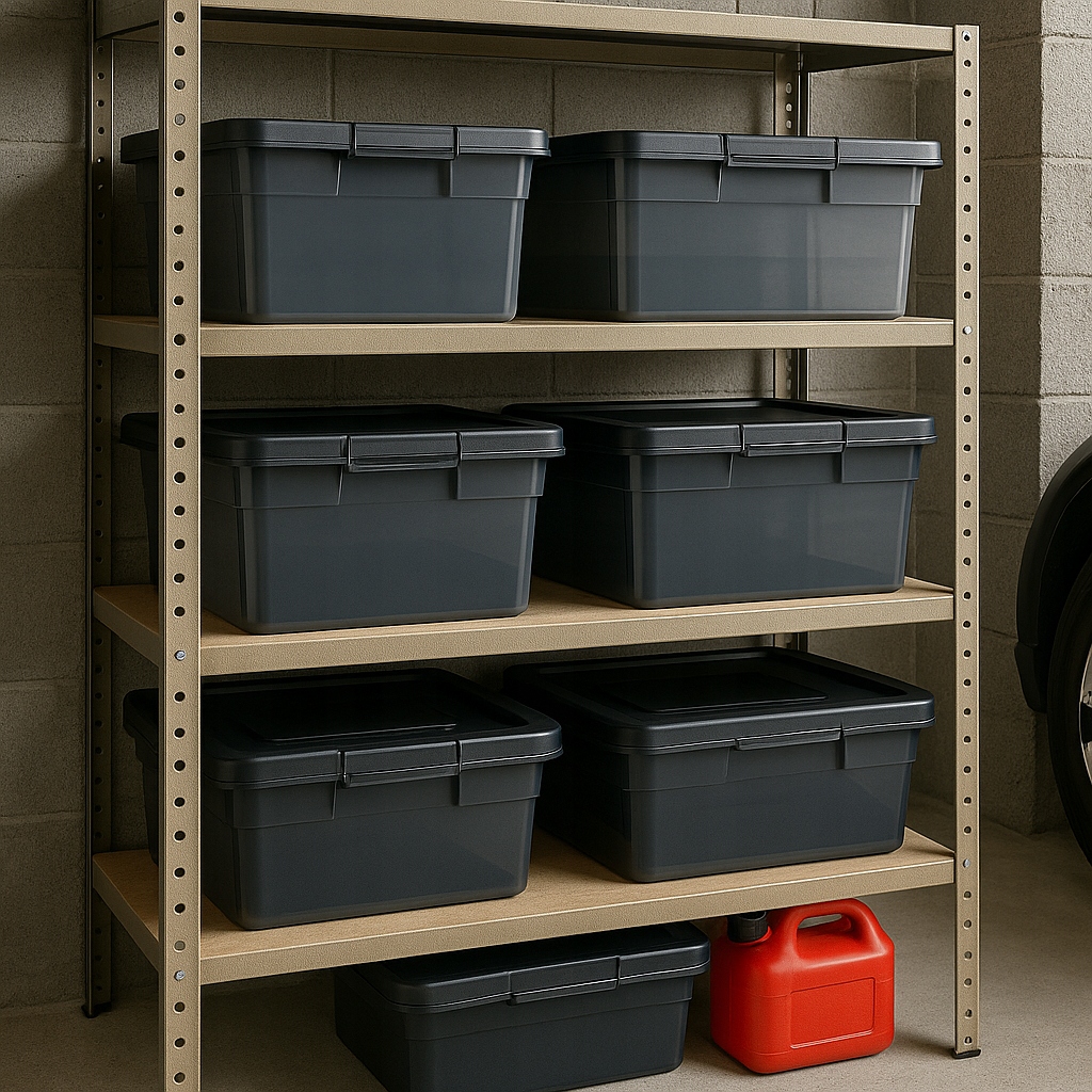 Pojemnik plastikowy 40L z pokrywą na kółkach box organizer garaż piwnica