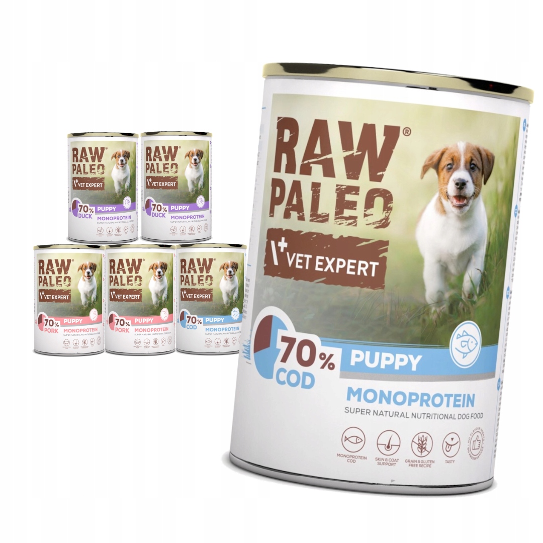 Levně Raw Paleo Puppy Monoprotein Mix Chutí 6x400g Vlhké Krmivo