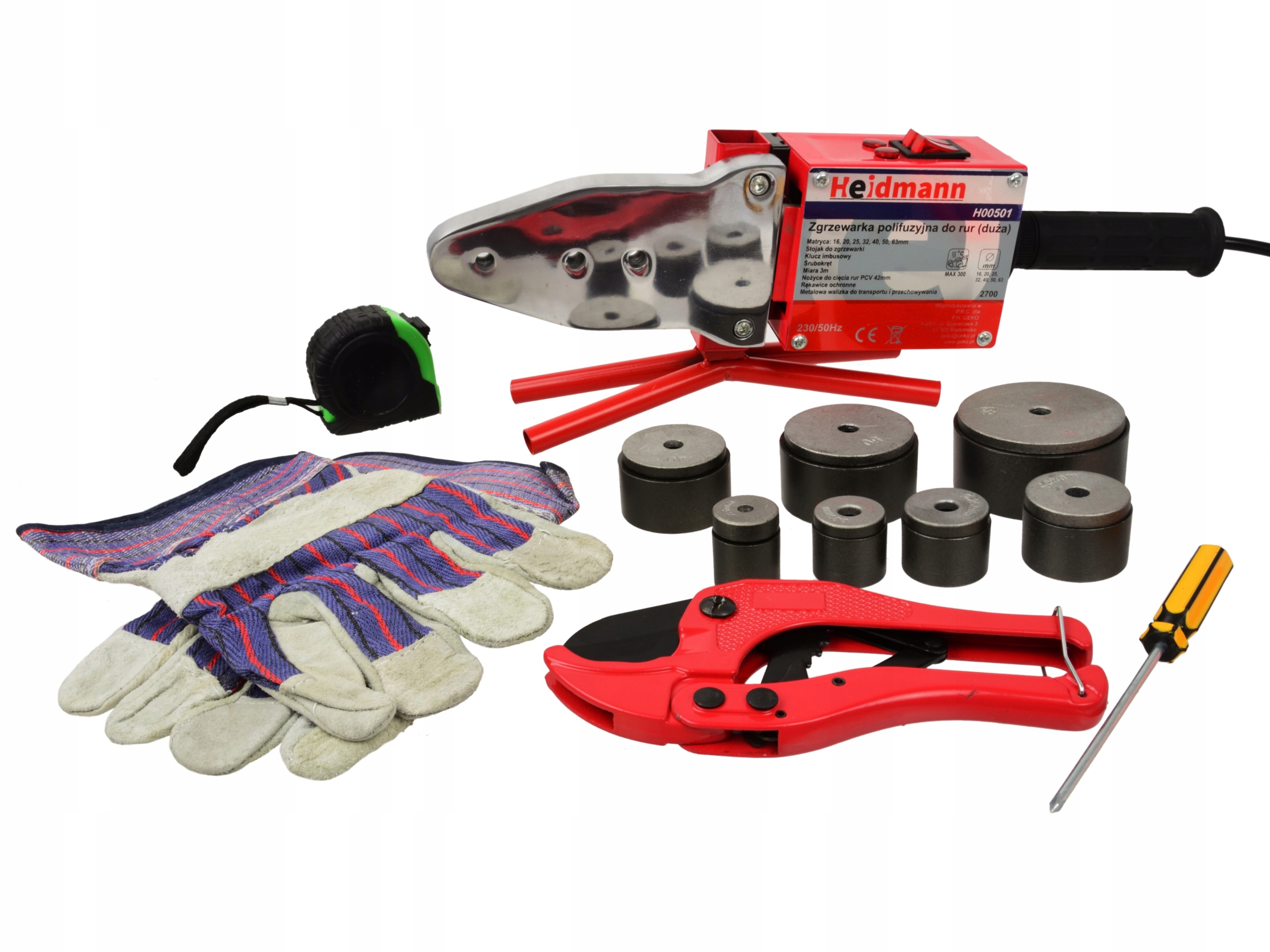 ZGRZEWARKA DO ZGRZEWANIA RUR PCV PP 2700W POLIFUZYJNA +16mm MATRYCA 16-63mm Marka Heidmann