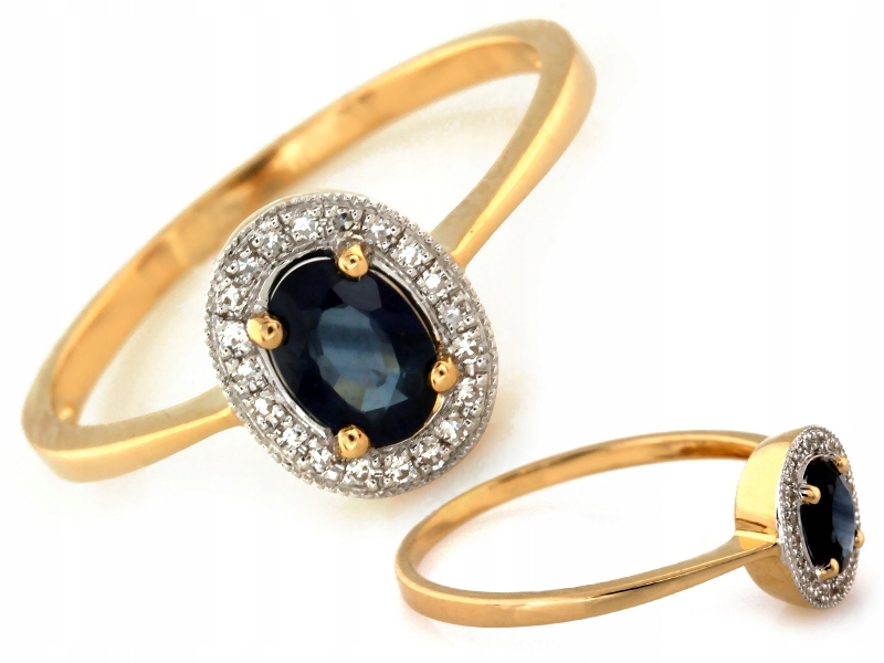 Zlatý prstýnek 585 14kt markýza se safírem a brilianty 1.55g jako dárek