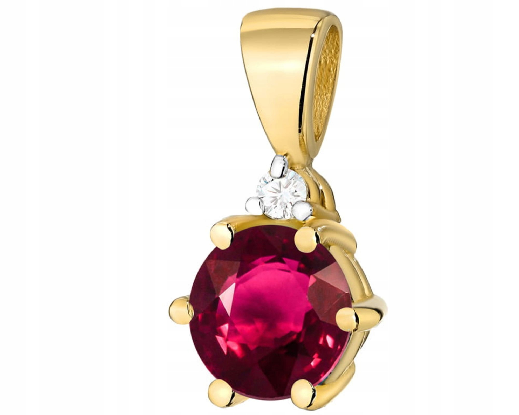 Zlatý Přívěsek S Přírodním Kamenem, Červený Rubín A Briliant 585 Dárek