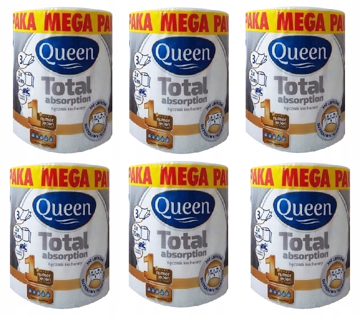 6x Ręcznik papierowy celuloza Queen biały 70m