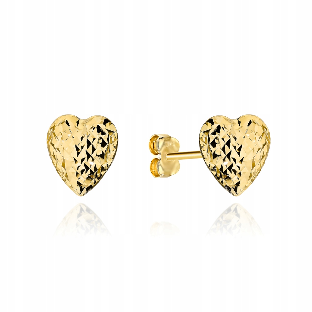 ZŁOTE KOLCZYKI SERCA SERDUSZKA DIAMENTOWANE 585 NA PREZENT Marka ZŁOCISTO