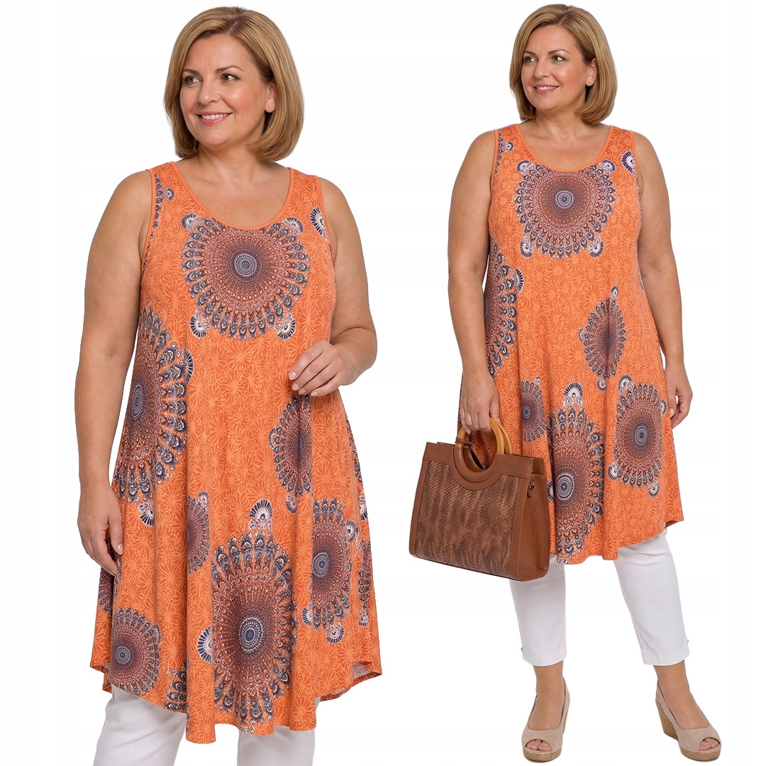 Oranžová tunika s plus size vzory, velikost 56/58/60