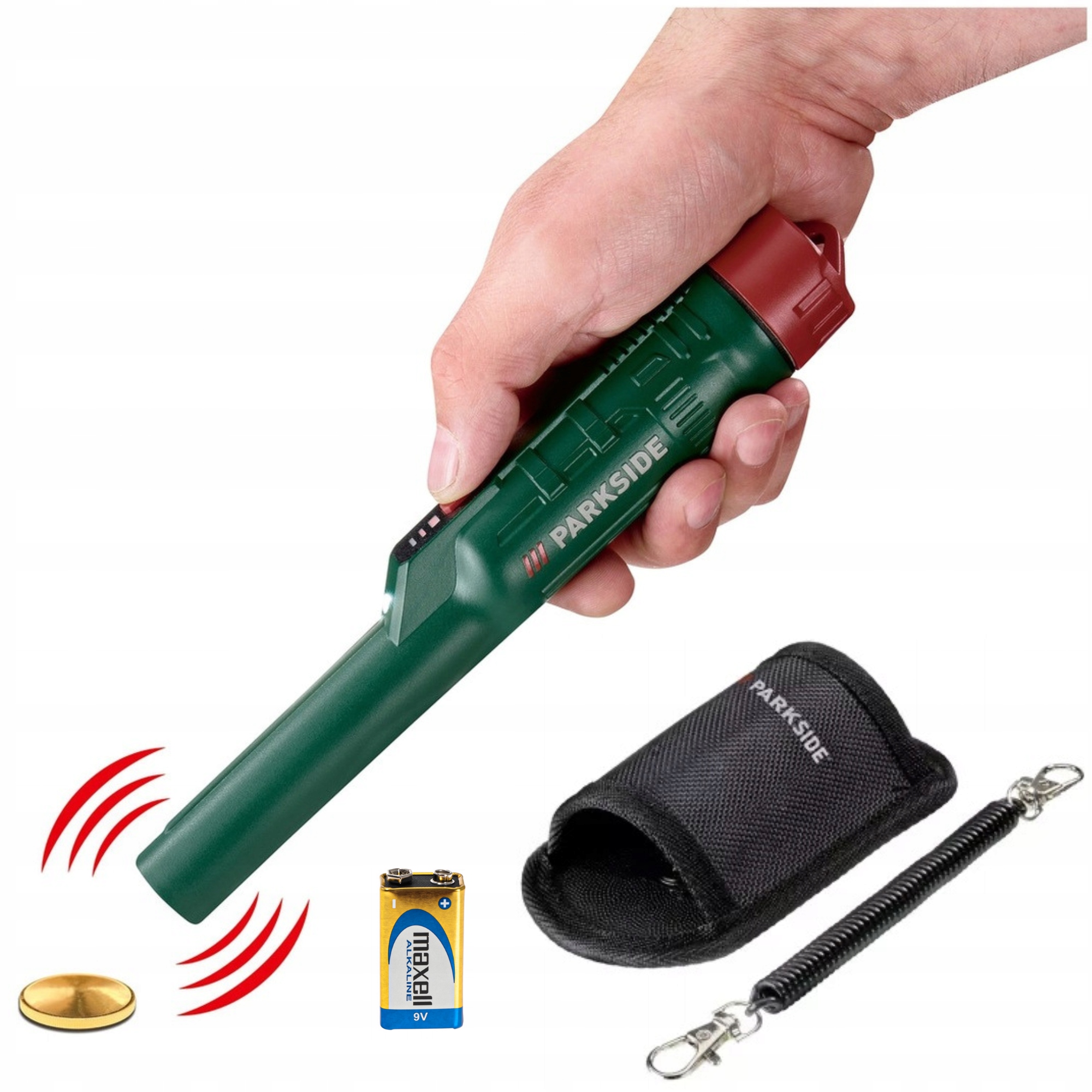 Przenośny wykrywacz metali z lampką Led Ptmd A1 Parkside pasek spiralny