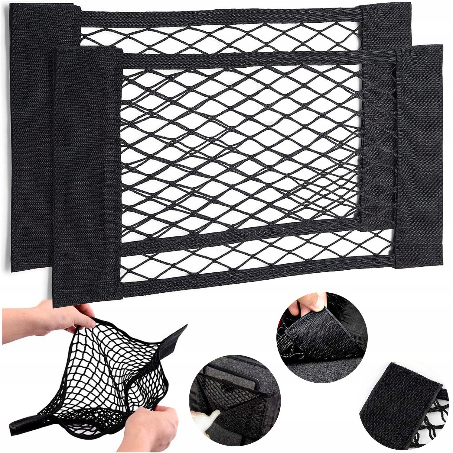 2x Organizer Torba Siatka Mocna Na Rzep Do Bagażnika Auta Samochodu 40x25