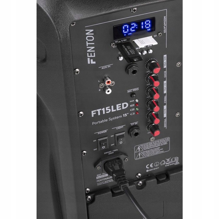 Kolumna aktywna 15'' 800W UHF BT bateria+ mikrofon/ imprezy konferencje Model FT15LED
