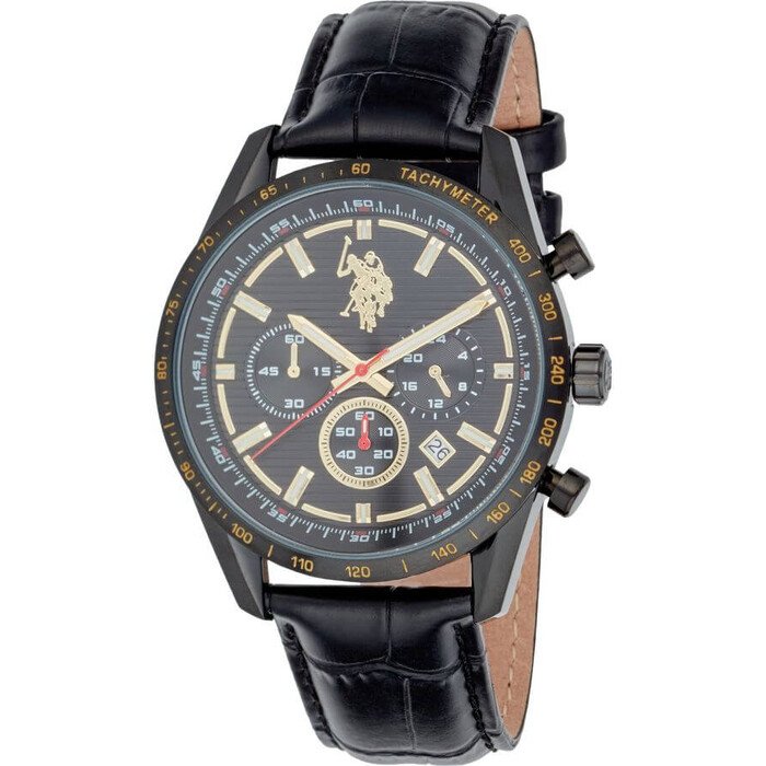 Pánské hodinky U.s. Polo Assn. Eagle USP7325BK Křemenný kožený řemínek Černý