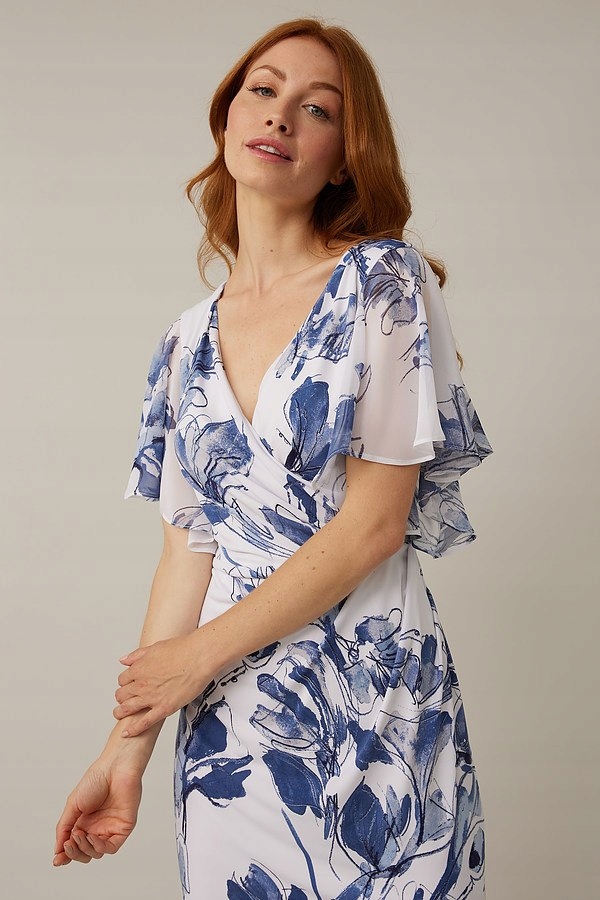 Biała Sukienka Joseph Ribkoff w Kwiaty z Szyfonowymi Rękawami r.38 Kod producenta 221352-1119