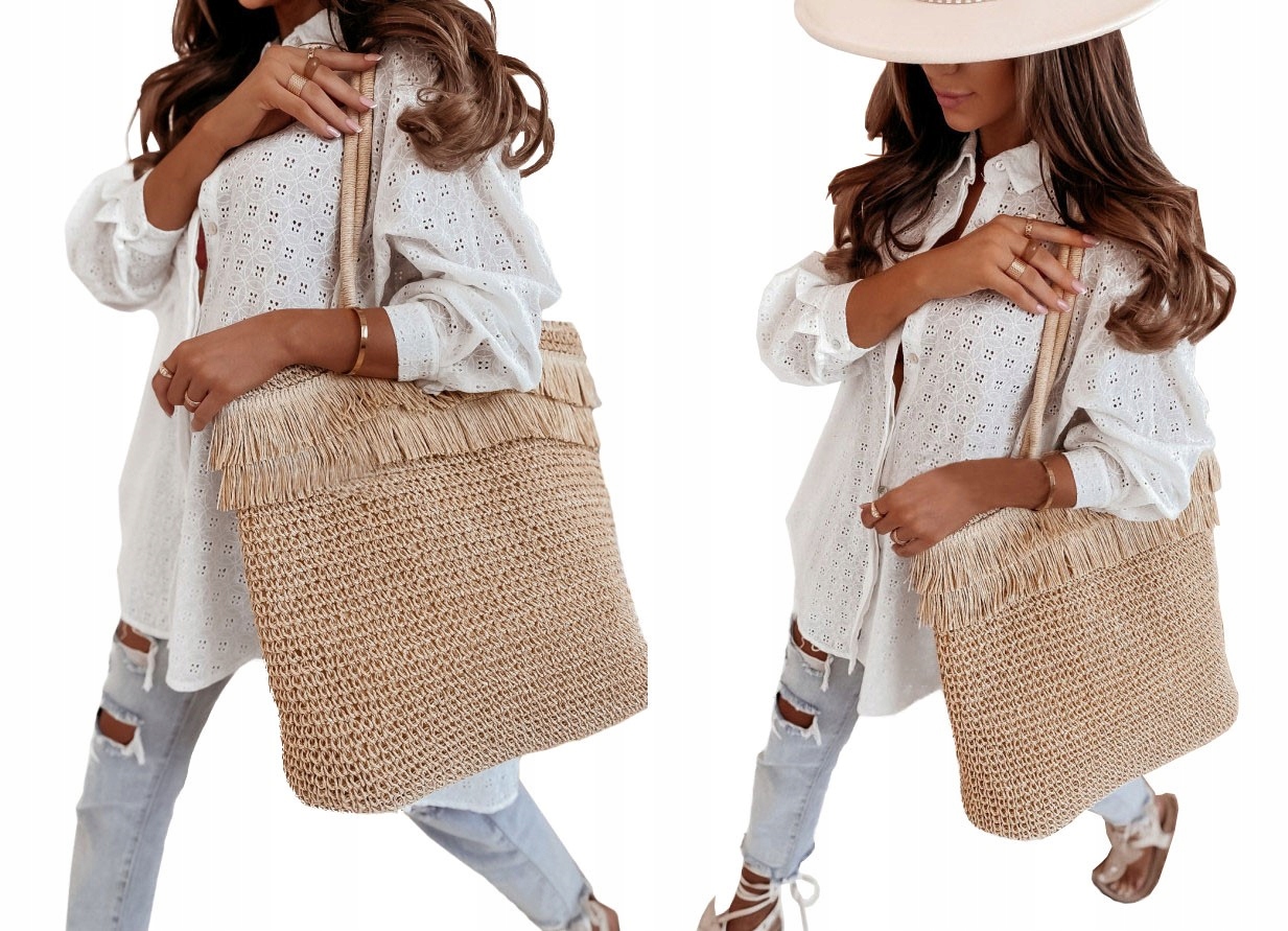 TORBA PLECIONA TOREBKA KOSZYK Z FRĘDZLAMI SHOPPER Cechy dodatkowe ażurowa frędzle organizer vintage