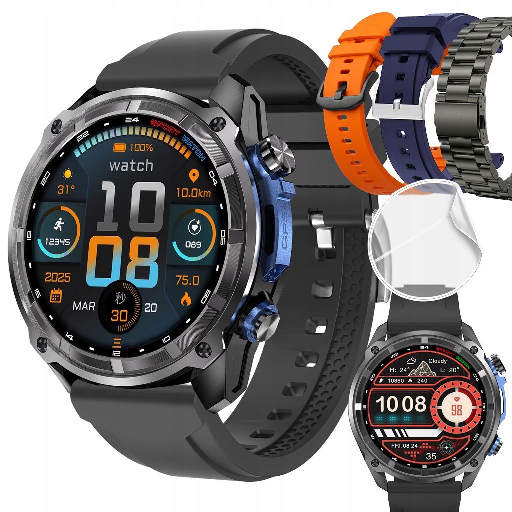 Zegarek Smartwatch Męski Gps Wodoodporny Mapy Amoled Czarny 4GB 860mAh Pl