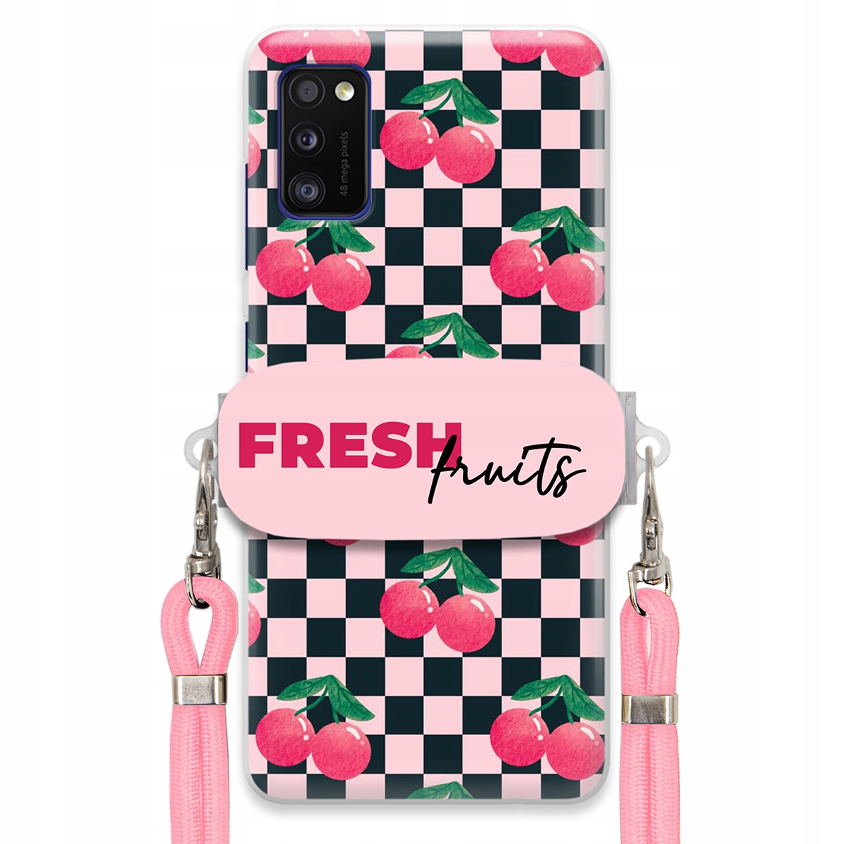 Pouzdro pro Samsung A41 Vodítko Pink Crossbody Držák na šachovnici Fresh Fruits