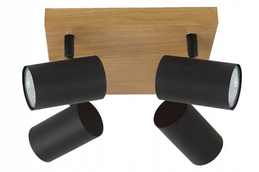 Škandinávska stropná lampa 4 čierne reflektory imitácia dreva Reality