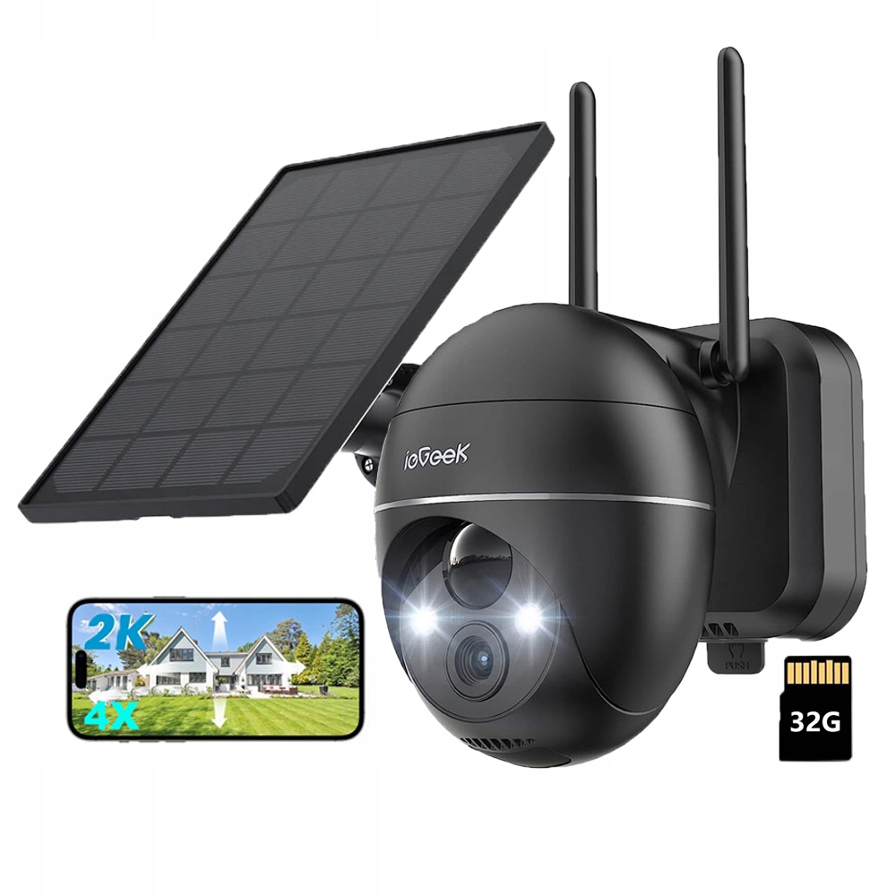 Venkovní Solární Wifi Ip Kamera Otočná Smart 4K Zoom Ptz S 32G kartou