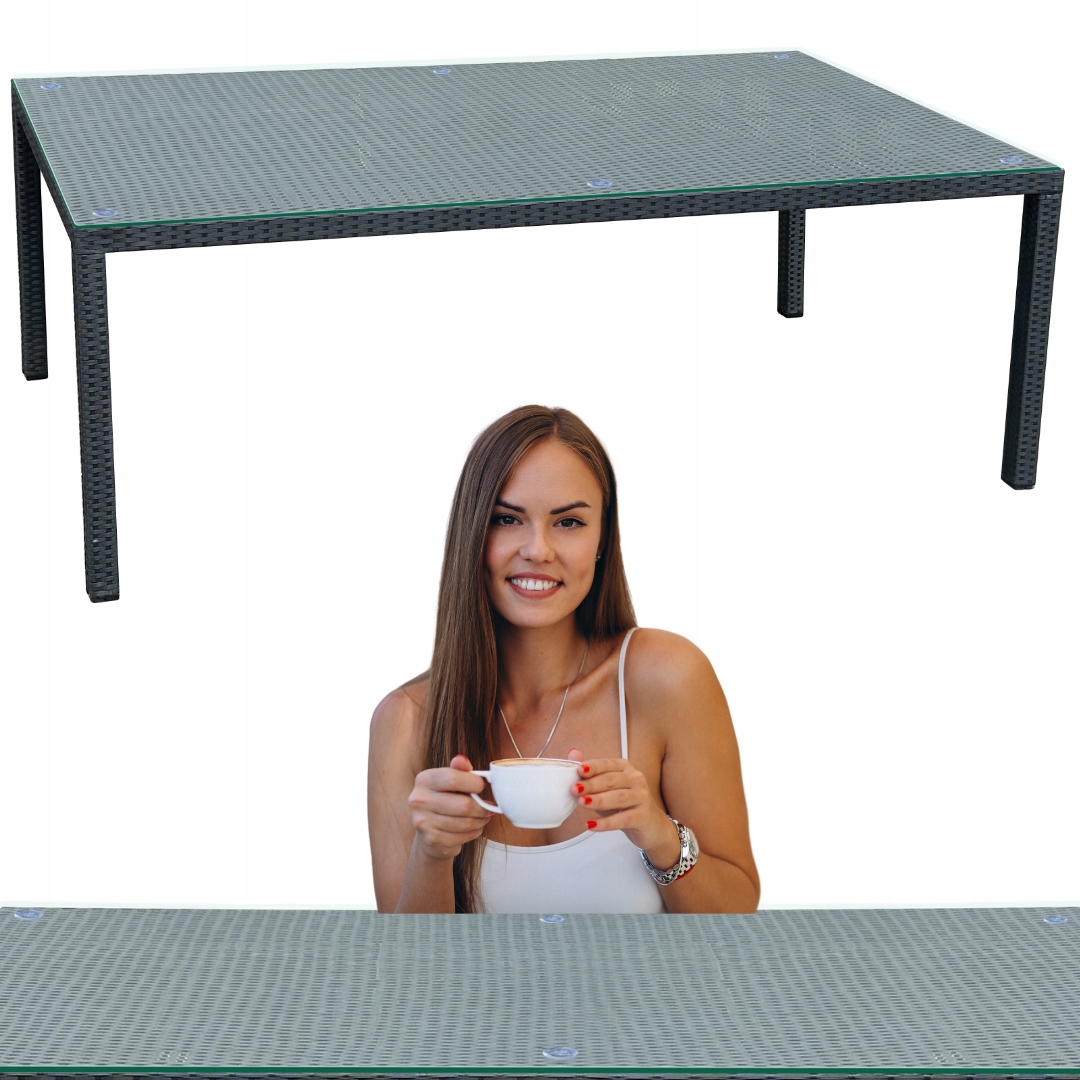 Stół Ogrodowy Czarny Technorattan Nowoczesny Stolik Na Balkon 200x100x74 cm