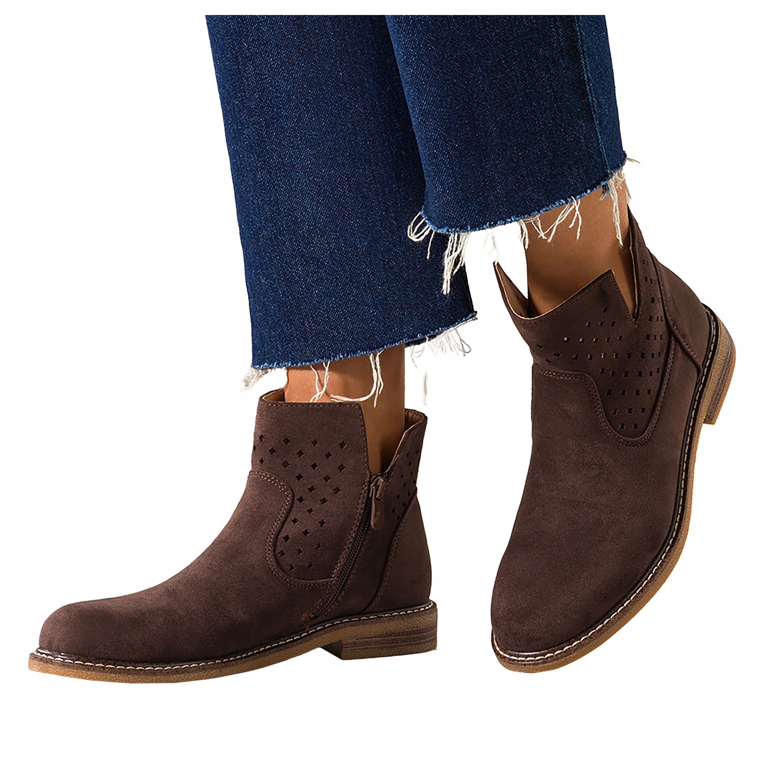 dámské kotníkové boty Čokoládové Ažurové Jaro Podzimní Módní Komfortní r 37