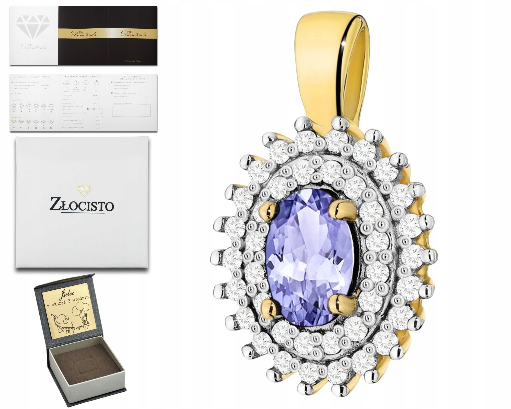 Zlatý Přívěsek S Tanzanitem A Diamanty 585