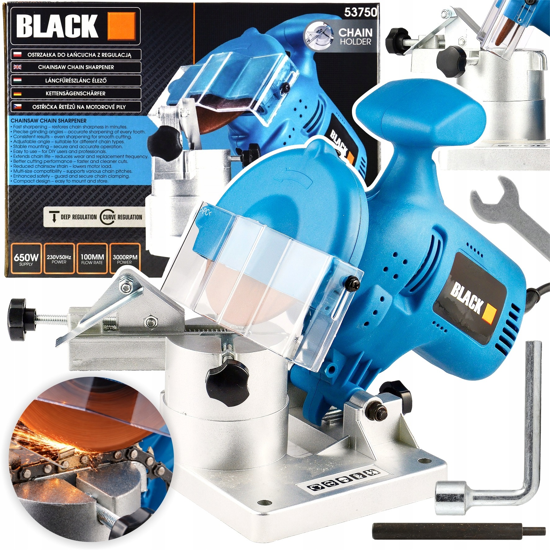 Ostrzałka Do Łańcuchów 650W 100MM Black Elektryczna 7500 Obr/min Black