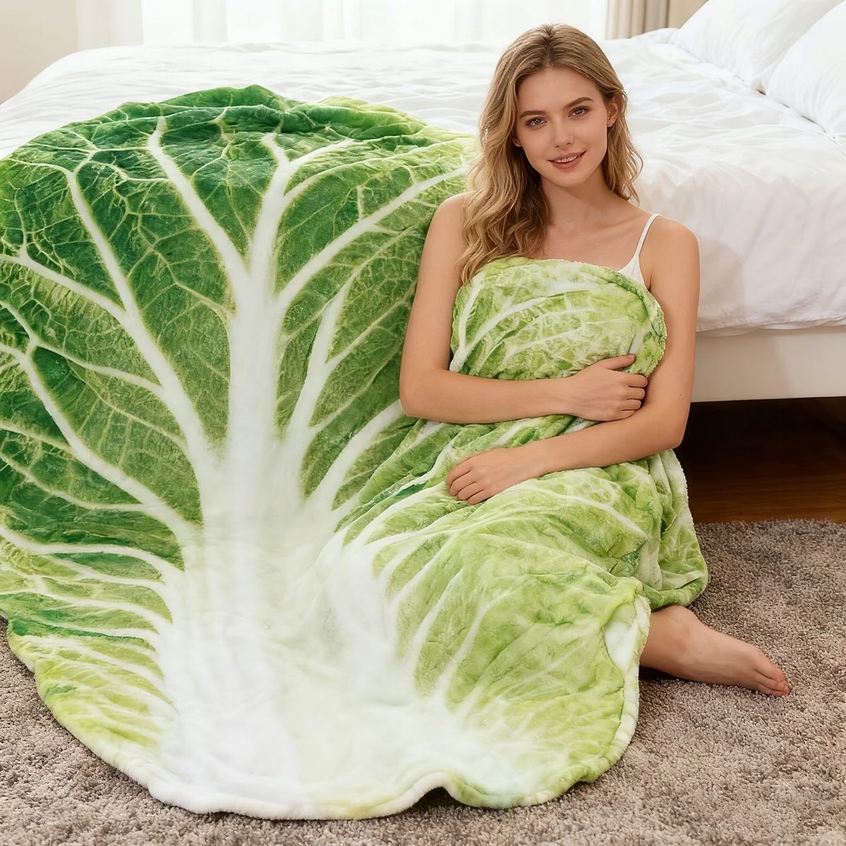 Koc kocyk narzuta piknik mata Sałata kapusta vegan wege vege 200cm