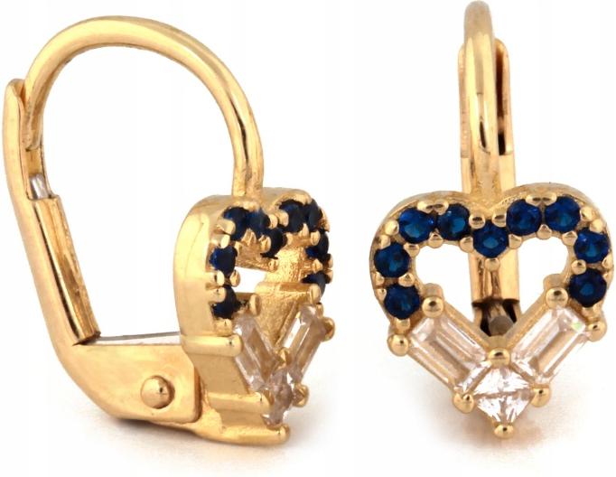 Náušnice zlaté 585 srdce s modrými zirkony, klasické pro ženy