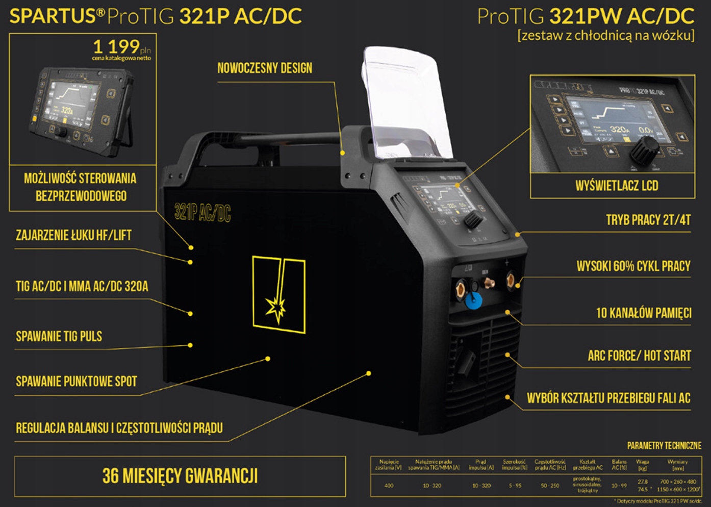 Spawarka Spartus tig 321P 321 ac/dc 320p ProTIG Rodzaj spawarka inwertorowa