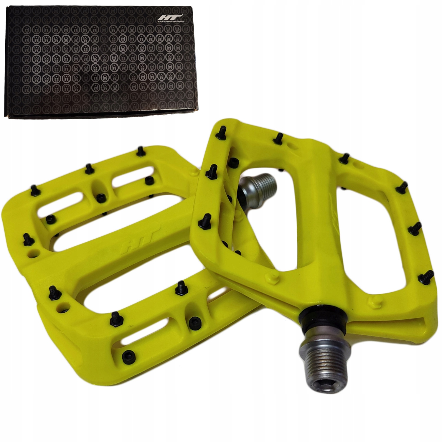 Velké plošinové pedály na kolo Ht PA03A Neonově žlutá Dirt Pump Track Mtb