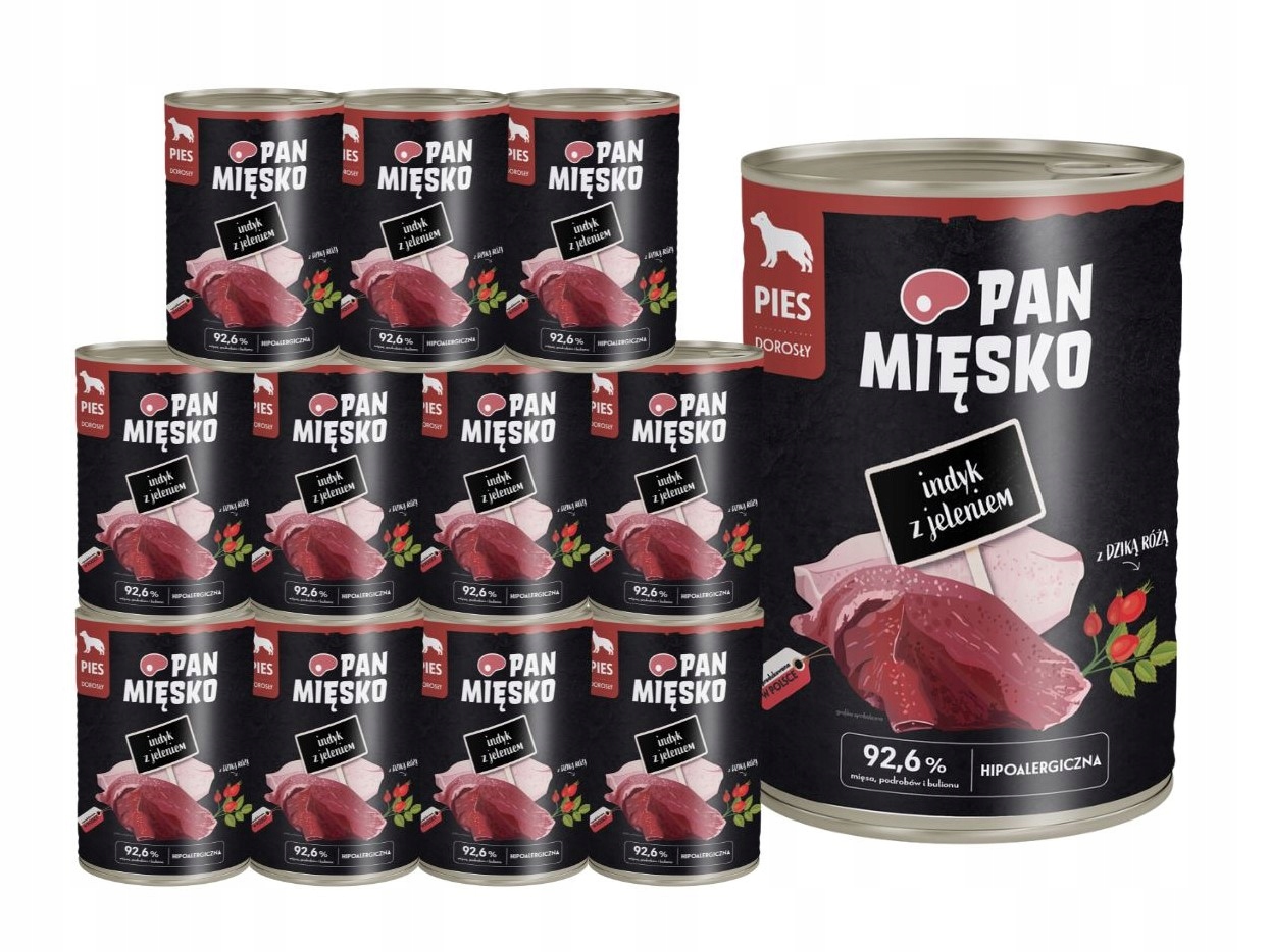 Levně Pan Mięsko Krmivo mokré pro psa Krůta s jelenem 12x400g