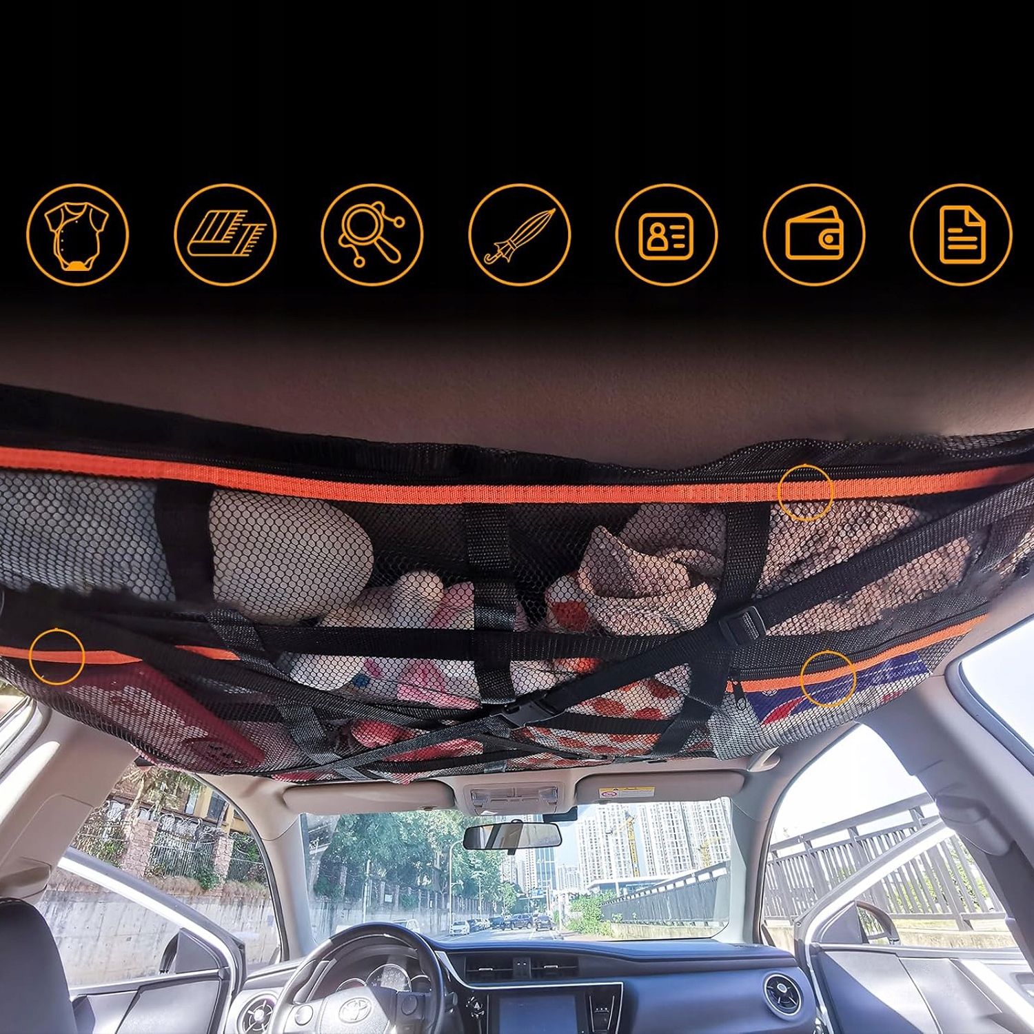 UNIWERSALNA SIATKA NA DACH SAMOCHODU WEWNĘTRZNA SIATKA ELASTYCZNA 90×65cm Rodzaj siatki