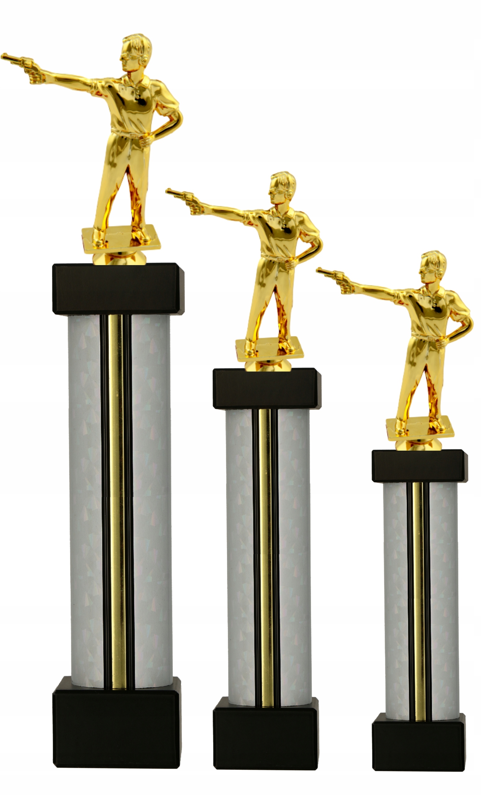 Sada střeleckých trofejí Střelec pistole zbraň krátká 37/32/28 cm popis