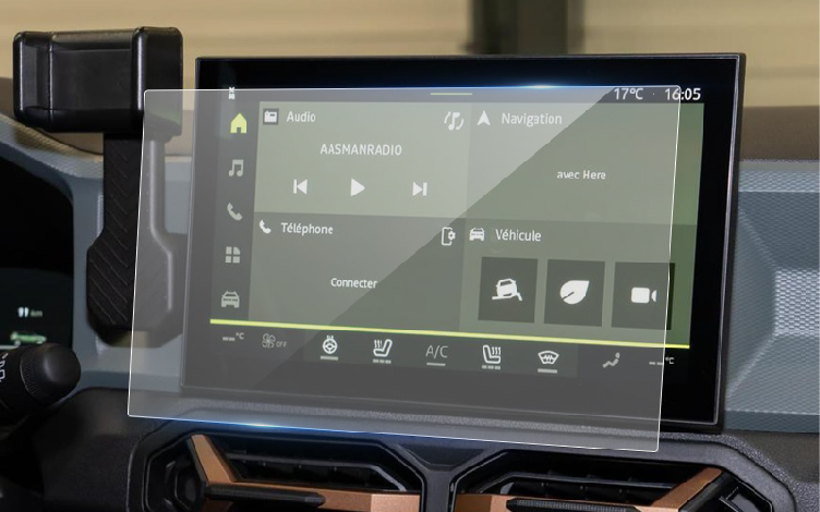 Matné hybridní sklo na displej pro navigaci Dacia Bigster