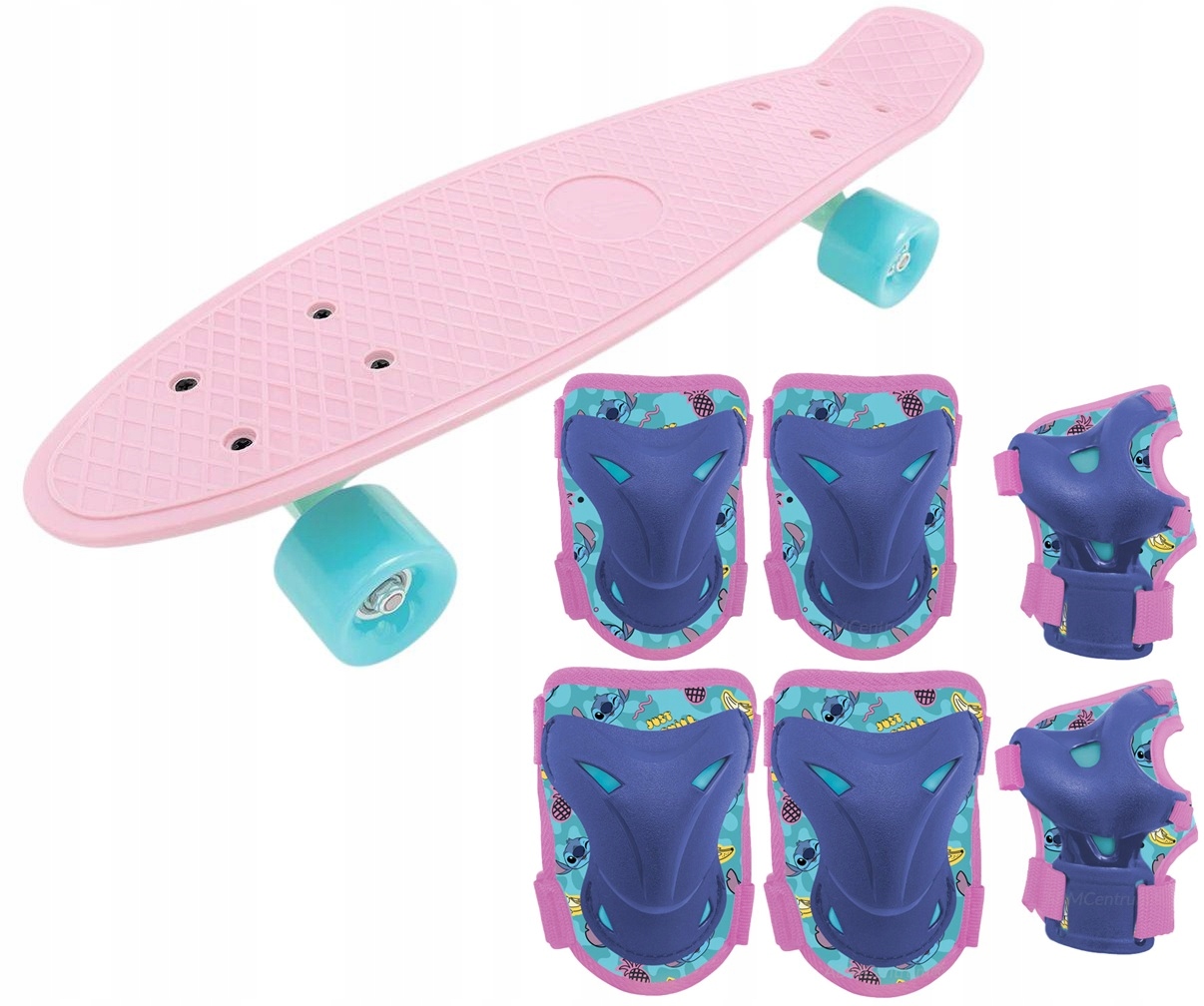 Deskorolka 55 cm fiszka 6x Ochraniacz na kolana łokcie nadgarstki Stitch
