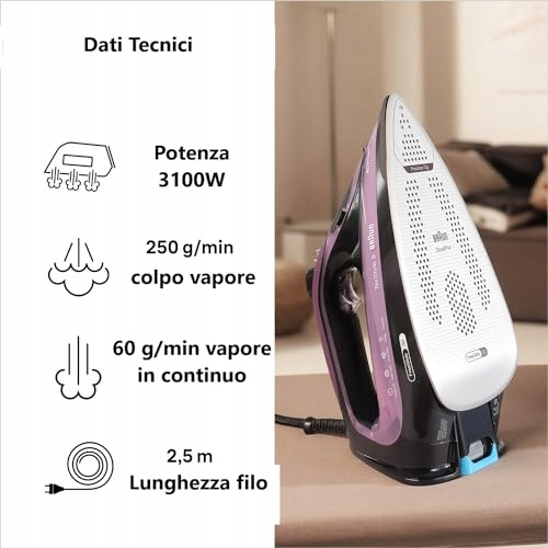 BRAUN TexStyle 9 Żelazko Parowe FreeGlide 3D 3200W 330ml 260g/min Violett — miniatura 6