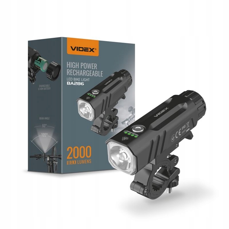 Videx VLF-BA286 – 2000 lm 5000K Profesionální Led cyklistická lampa Usb-c