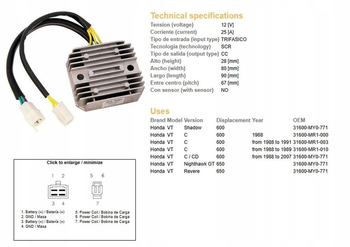 Regulátor Napätia Dze Honda Vt 600C Shadow '88-'07 Ntv 650 Revere (OEM-31)