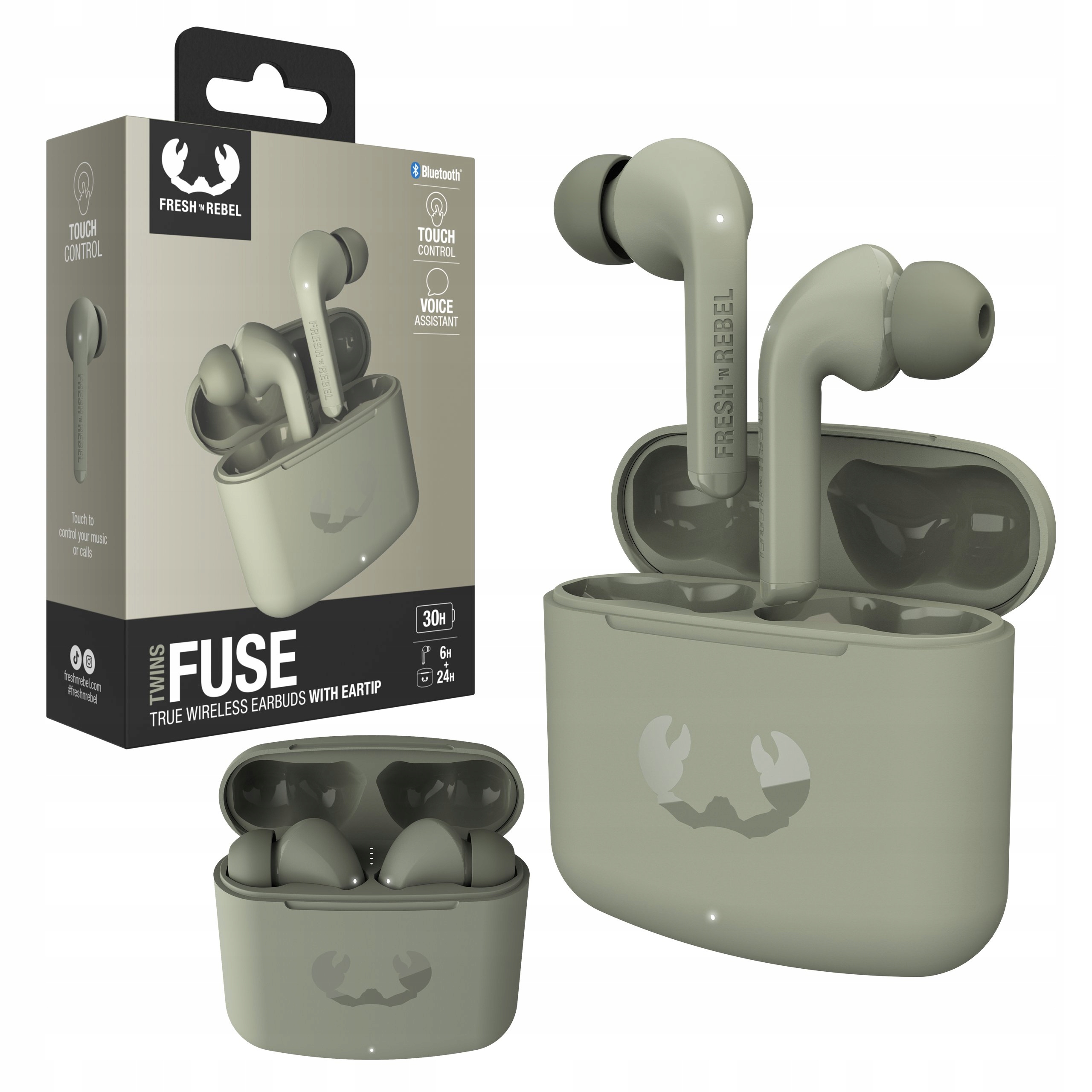 Fresh'n Rebel Słuchawki Bezprzewodowe Bt Dokanałowe Twins Fuse Dried Green
