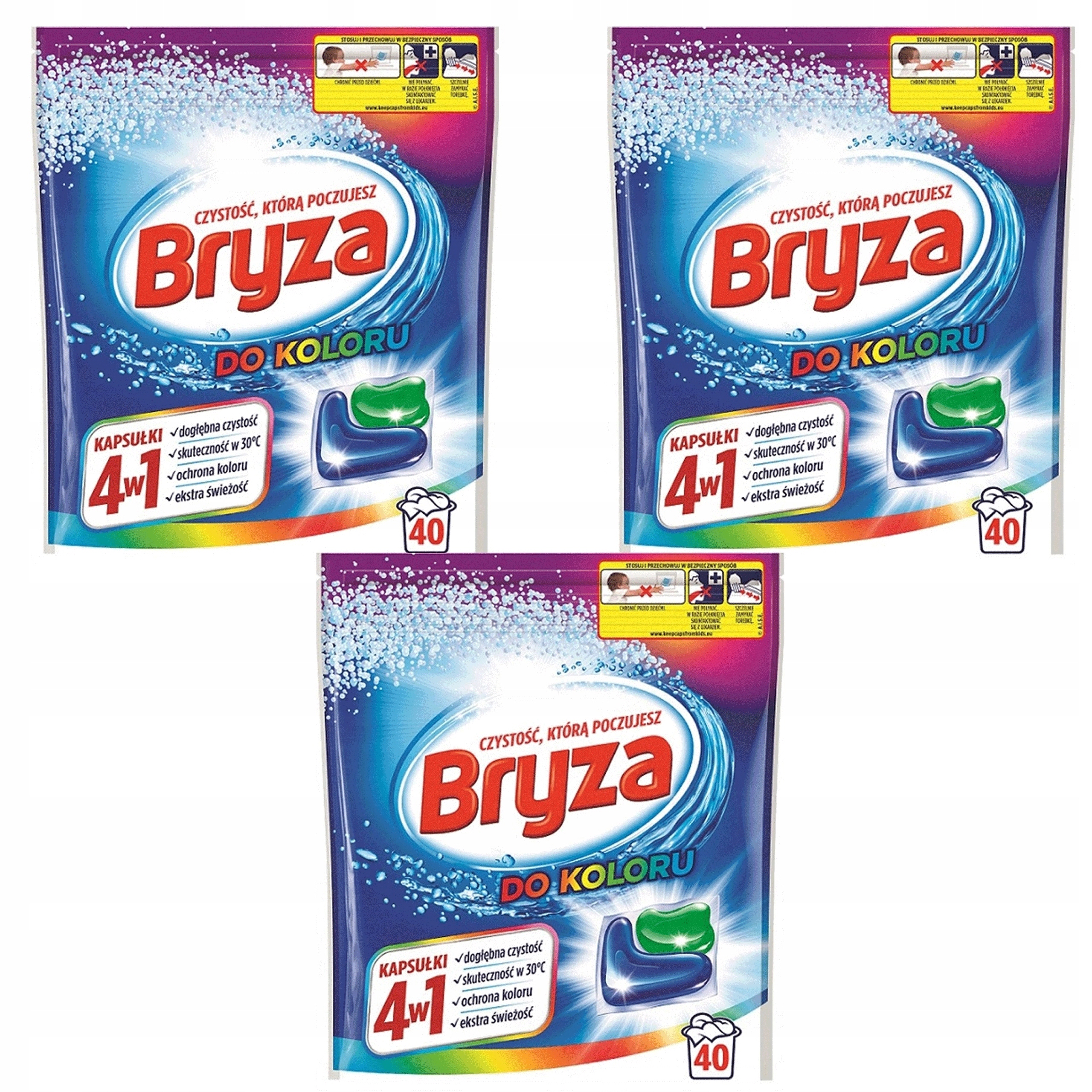 Bryza Kapsle na praní barev 4v1 Barevné tkaniny 3x 40 Kusů 120 Praní