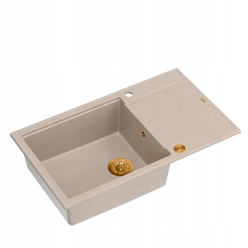 Quadron Evan 136XL 1-komorový drez 86x50x21 cm Béžový so sifónom Meď