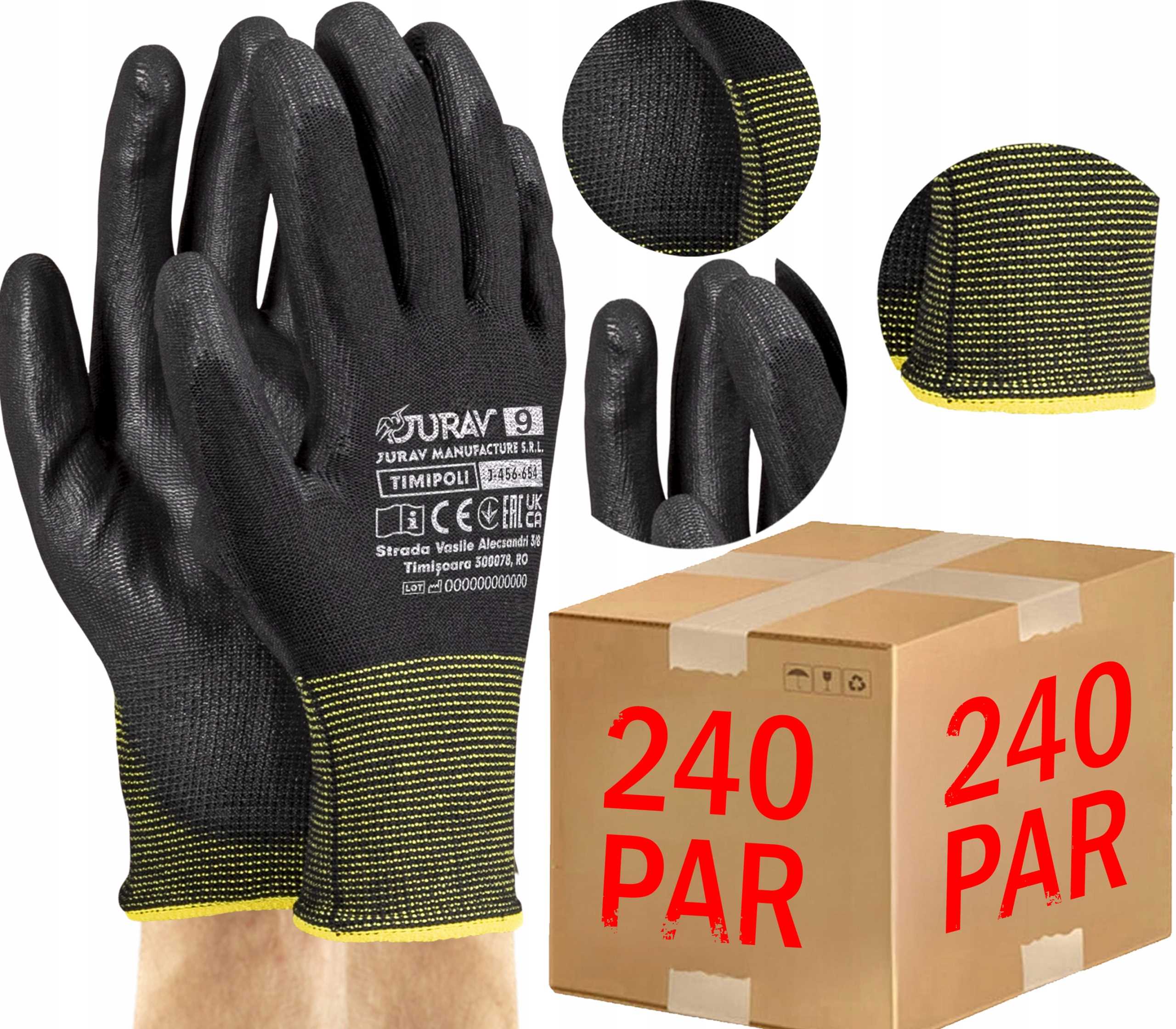 Čierne pracovné rukavice J-TIMIPOLI_BB9-L 240 párov