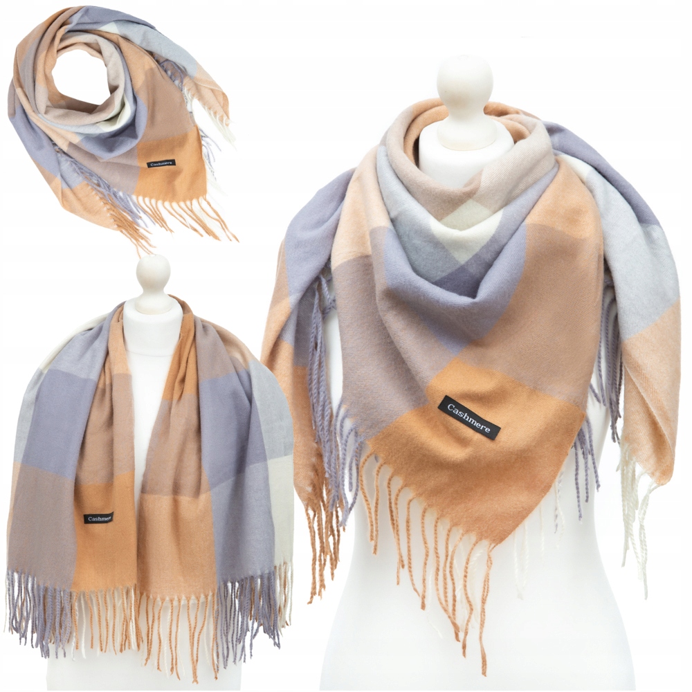 Duża Chusta Damska Kaszmirowa Koc Ciepły Kratka w Kratkę Kaszmir KOLORY